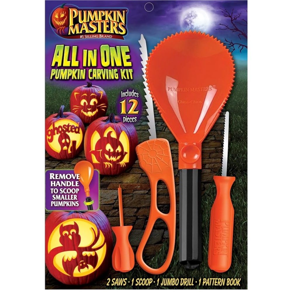 New All-in-One Pumpkin Carving Kit with Large Handled Tools and New Patterns